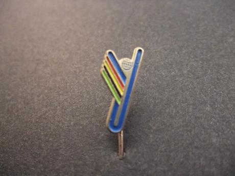 Blauw,rood, geel onbekend gestreept logo